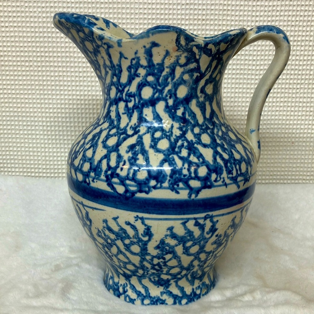 Blue band sponge print pitcher